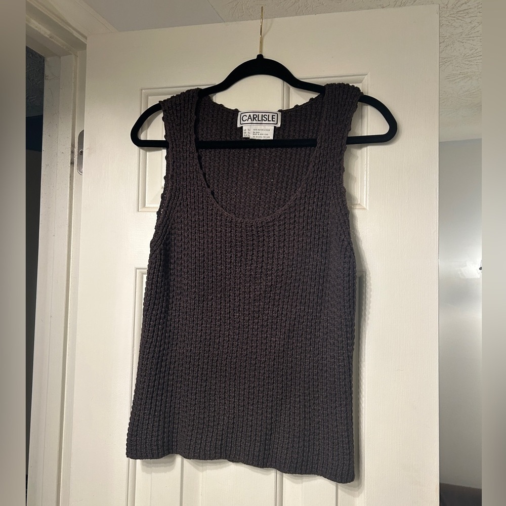 Vintage Crochet Knit Sweater Tank Brown XL - Picture 1 of 4